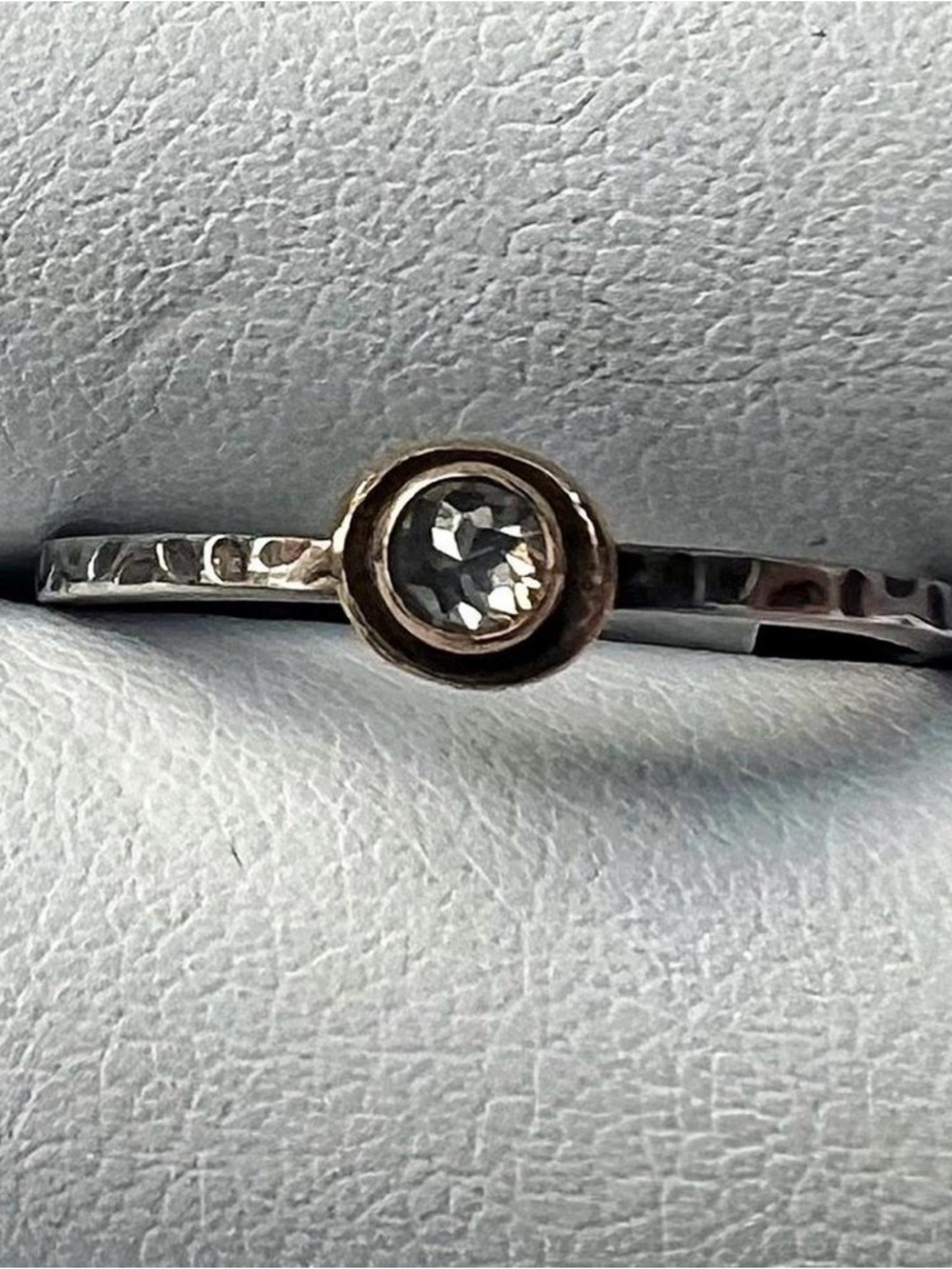 Delicate Hammered Silver & Gold  Ring with Diamond
